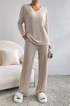 Explore More Collection - Ribbed V-Neck Top and Pants Set