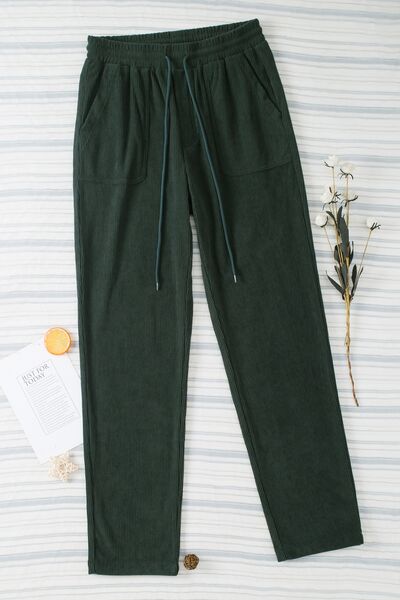 Explore More Collection - Drawstring Straight Pants with Pockets