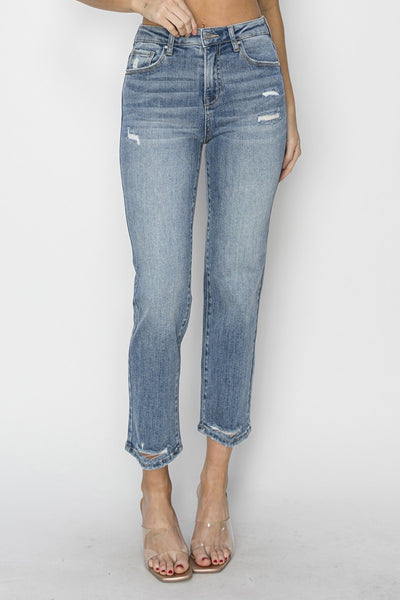 Explore More Collection - RISEN Full Size High Waist Distressed Cropped Jeans