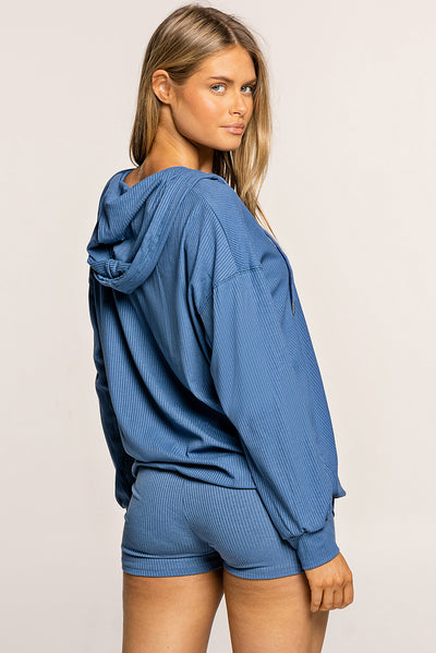 Explore More Collection - Drawstring Zip Up Sweatshirt and Shorts Set