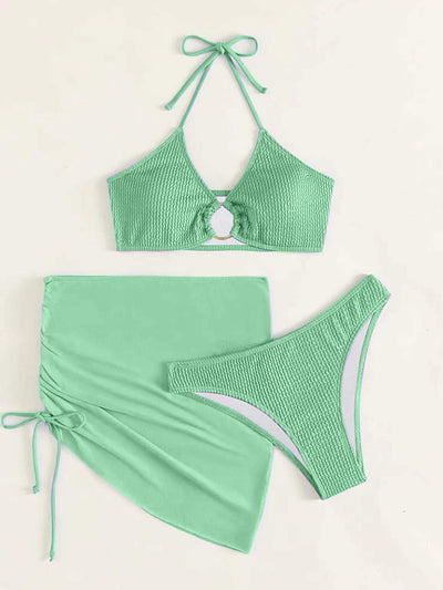 Explore More  Collection - Tied Halter Neck Three-Piece Swim Set