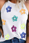 Explore More Collection - Sequin Flower Grecian Neck Tank