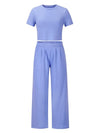 Explore More Collection - Round Neck Short Sleeve Top and Pocketed Pants Set