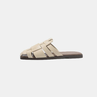 Explore More Collection - Woven PU Leather Square Toe Sandals