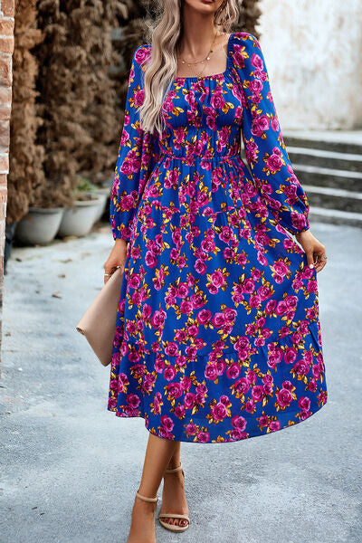 Explore More Collection - Printed Balloon Sleeve Midi Dress