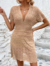 Explore More Collection - Openwork Plunge Short Sleeve Cover-Up Dress