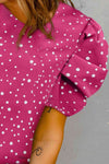 Explore More Collection - Polka Dot Round Neck Puff Sleeve Blouse