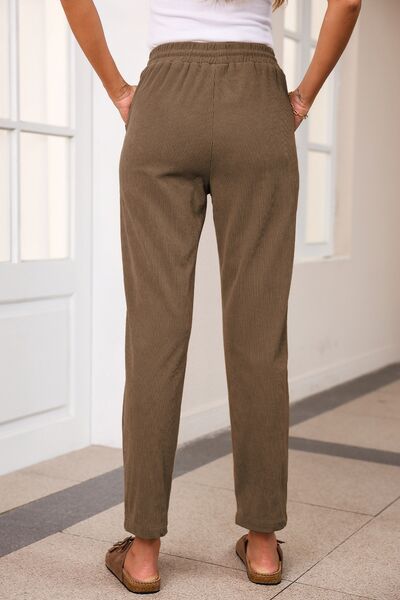 Explore More Collection - Drawstring Straight Pants with Pockets