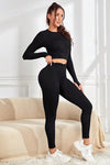 Explore More Collection - Ruched Round Neck Top and Active Leggings Set