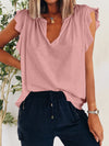 Explore More Collection - Ruffled Notched Cap Sleeve T-Shirt