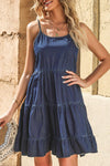 Explore More Collection - Spaghetti Strap Tiered Denim Dress