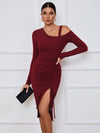 Explore More Collection - Ribbed Ruched Drawstring Wrap Dress