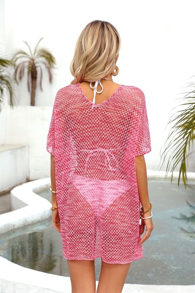 Explore More Collection - Openwork V-Neck Half Sleeve Cover Up