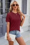 Explore More Collection - Openwork Round Neck Short Sleeve T-Shirt