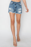 Explore More Collection - RISEN Stepped Waist Frayed Denim Shorts