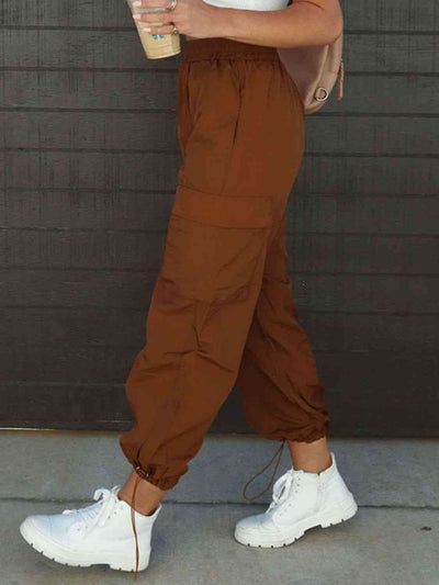 Explore More Collection - High Waist Drawstring Pants with Pockets