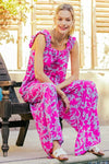 Explore More Collection - Kori America Printed Sleeveless Wide Leg Jumpsuit