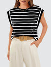 Explore More Collection - Striped Round Neck Cap Sleeve T-Shirt