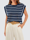 Explore More Collection - Striped Round Neck Cap Sleeve T-Shirt