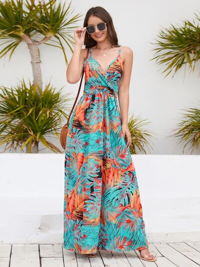 Explore More Collection - Printed Surplice Spaghetti Strap Dress