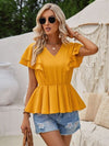 Explore More Collection - Ruffled V-Neck Peplum Blouse