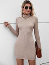 Explore More Collection - Textured Cutout Mock Neck Wrap Dress