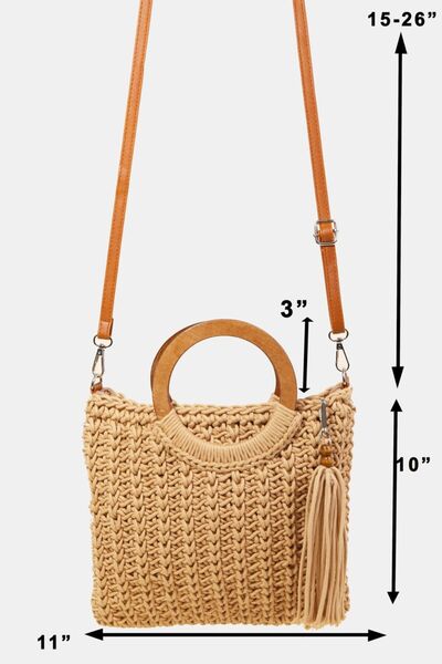 Explore More Collection - Fame Crochet Knit Convertible Tote Bag with Tassel