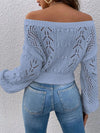 Explore More Collection - Openwork Off-Shoulder Long Sleeve Sweater