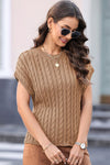 Explore More Collection - Cable-Knit Round Neck Cap Sleeve Sweater