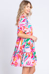 Explore More Collection - GeeGee Printed Short Sleeve Ruffle Hem Dress