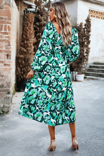 Explore More Collection - Printed Balloon Sleeve Midi Dress