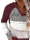 Explore More Collection - Full Size Openwork Leopard Drawstring Hooded Sweater