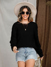 Explore More Collection - Openwork Round Neck Raglan Sleeve Sweater