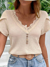 Explore More  Collection - Lace Detail V-Neck Short Sleeve T-Shirt