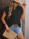 Explore More Collection - Pocketed Round Neck Cap Sleeve Sweater