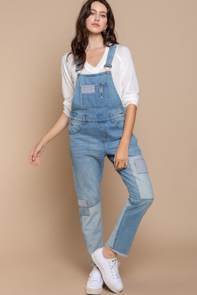 Explore More  Collection - POL Front Chest Zipper Slim Leg Denim Overalls