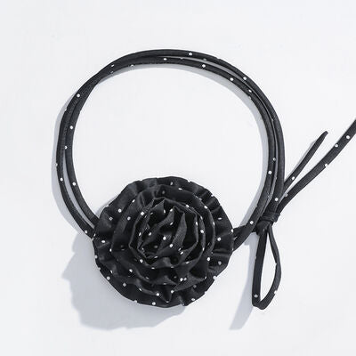 Explore More Collection - Polka Dot Camellia Flower Tie Choker Necklace