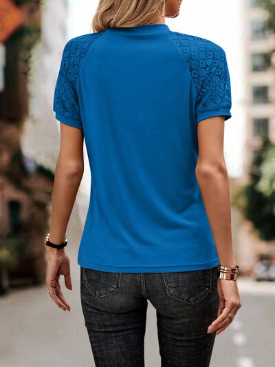 Explore More Collection - Openwork Lace Detail Short Sleeve T-Shirt