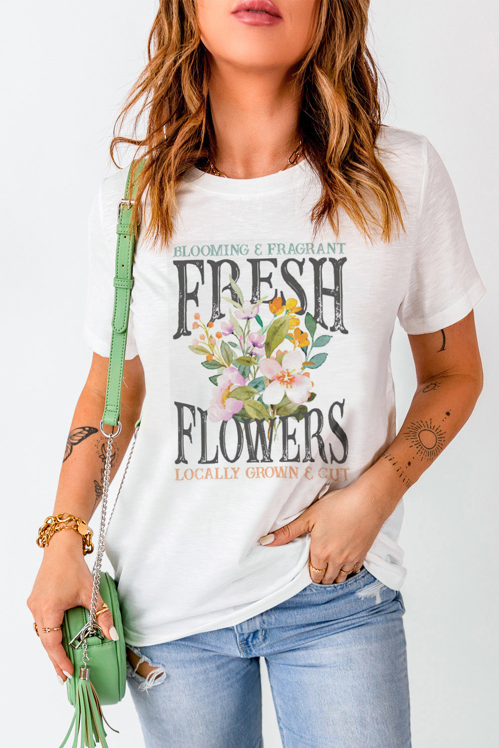 Explore More Collection - FRESH FLOWERS Round-Neck Tee
