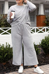 Explore More Collection - Double Take Full Size Textured Long Sleeve Top and Drawstring Pants Set