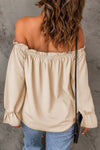 Explore More Collection - Frill Off-Shoulder Flounce Sleeve Blouse