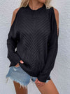 Explore More Collection - Cable-Knit Cold Shoulder Sweater