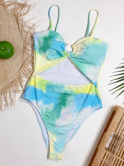 Explore More Collection - Cutout Tie-Dye Spaghetti Strap One-Piece Swimwear