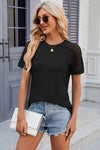 Explore More Collection - Openwork Round Neck Short Sleeve T-Shirt