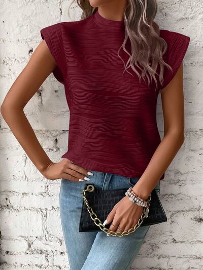 Explore More Collection - Mock Neck Cap Sleeve T-Shirt