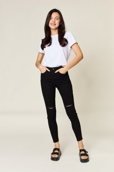 Explore More Collection - Judy Blue Full Size Distressed Tummy Control High Waist Skinny Jeans