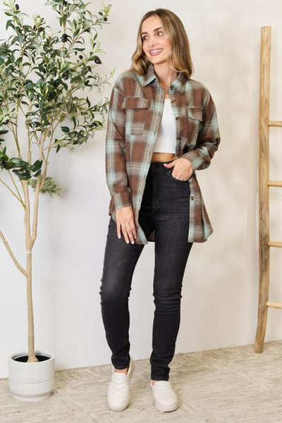 Explore More Collection - Double Take Plaid Dropped Shoulder Shirt