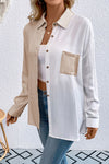 Explore More Collection - Pocketed Contrast Button Up Long Sleeve Shirt