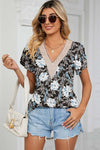 Explore More Collection - Floral V-Neck Short Sleeve T-Shirt