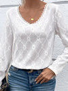 Explore More Collection - Eyelet V-Neck Long Sleeve T-Shirt